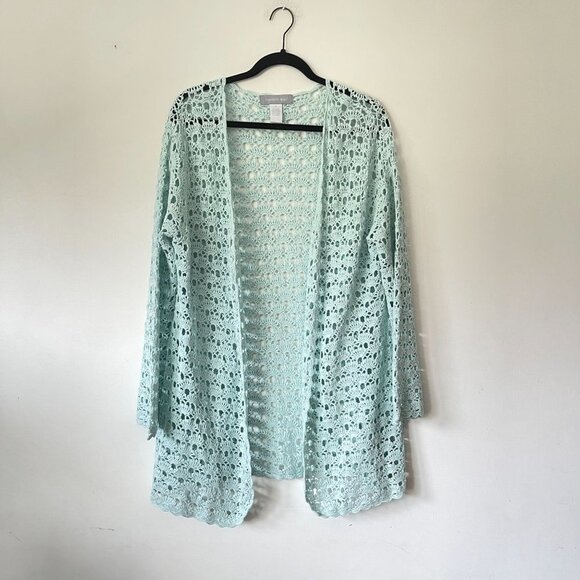 Modern Soul Size XL Linen Blend Crochet Knit Open Cardigan Sweater Long Sleeve - Picture 1 of 8